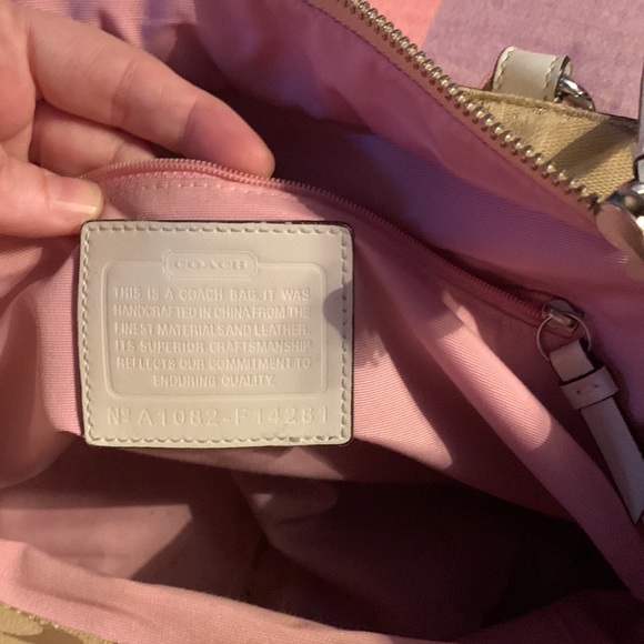 White and tan coach canvas with leather trim. - Picture 13 of 13